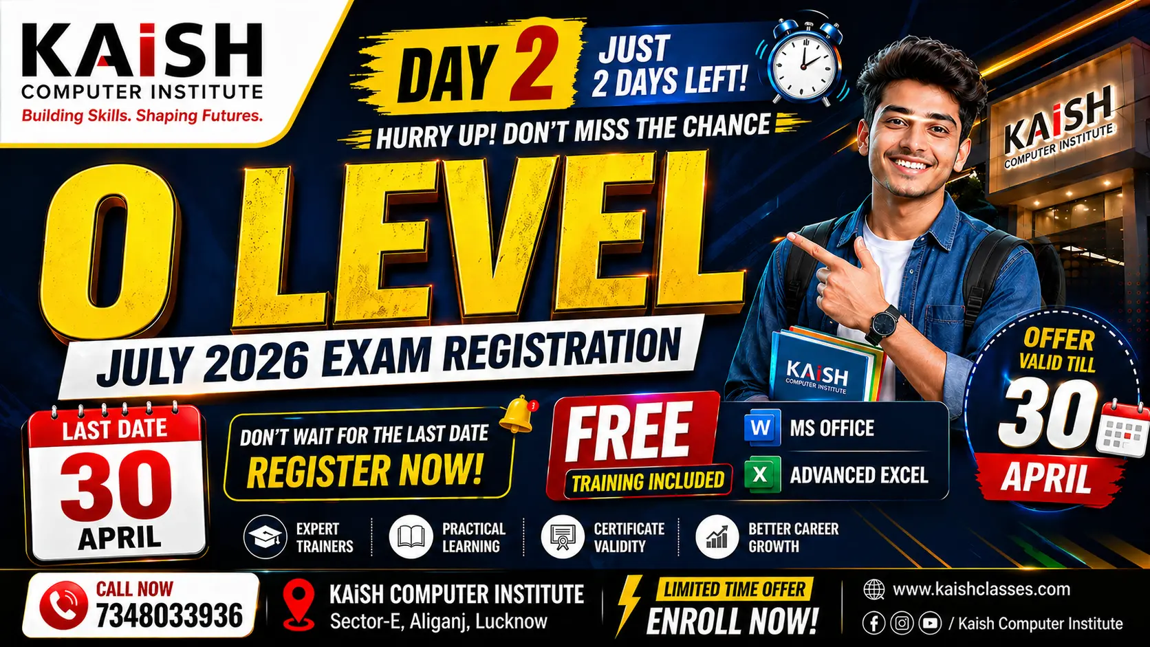 NIELIT O Level course in Lucknow for central and state government jobs preparation with last date 30 April 2026 at Kaish Computer Institute