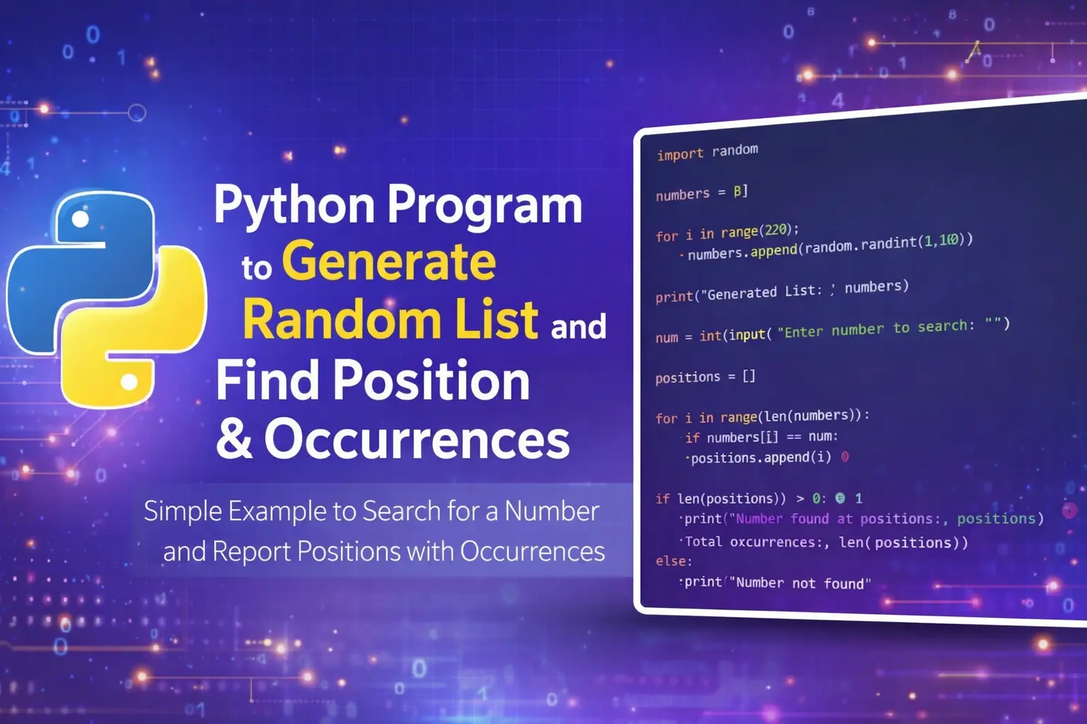 Python List Program Random Numbers Position Occurrence Example
