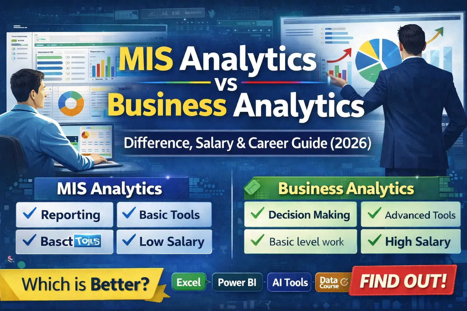 MIS Analytics vs Business Analytics difference chart with tools salary and career comparison