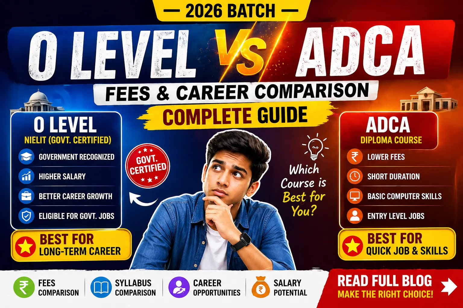 O Level vs ADCA course comparison 2026 fees career salary best computer course in Lucknow