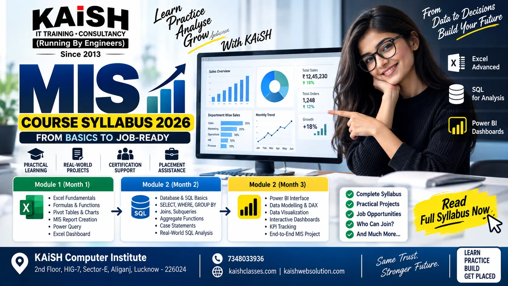 MIS Course Syllabus 2026 in Lucknow - Excel SQL Power BI Training by KAiSH