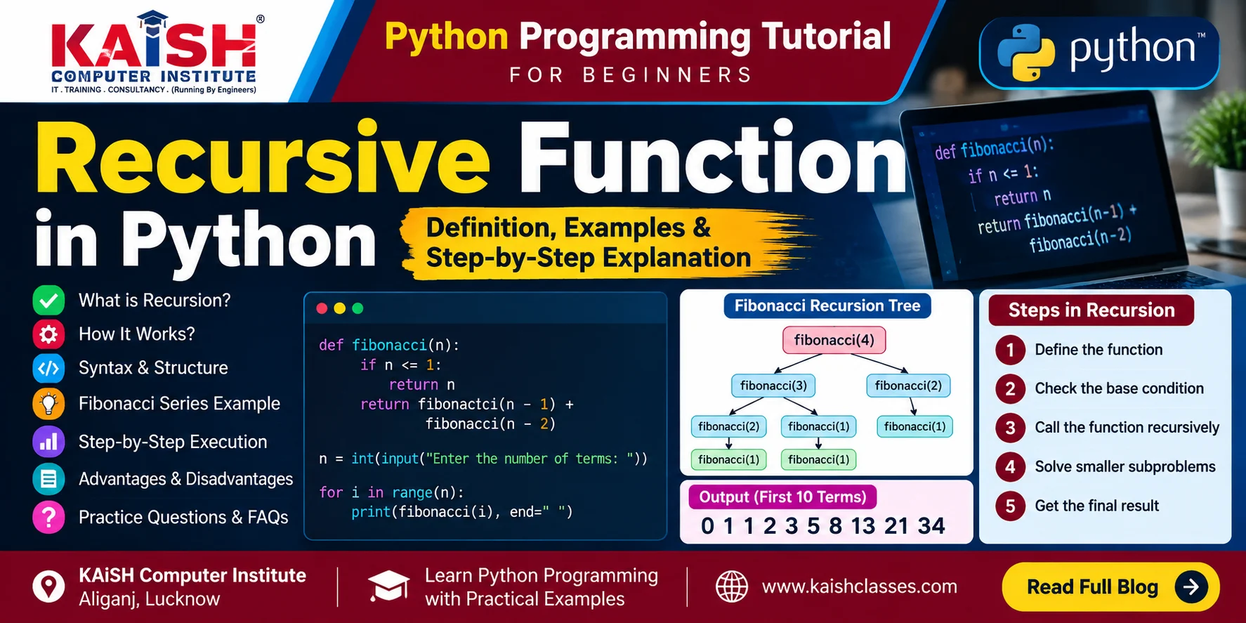 Recursive function in Python with Fibonacci series example