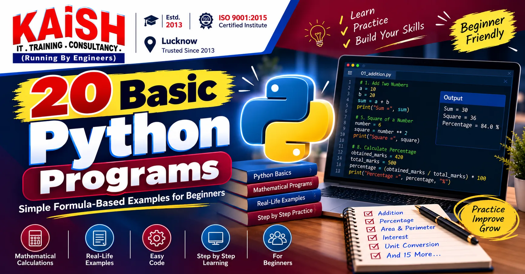 20 basic Python programs for beginners with simple formula-based coding examples